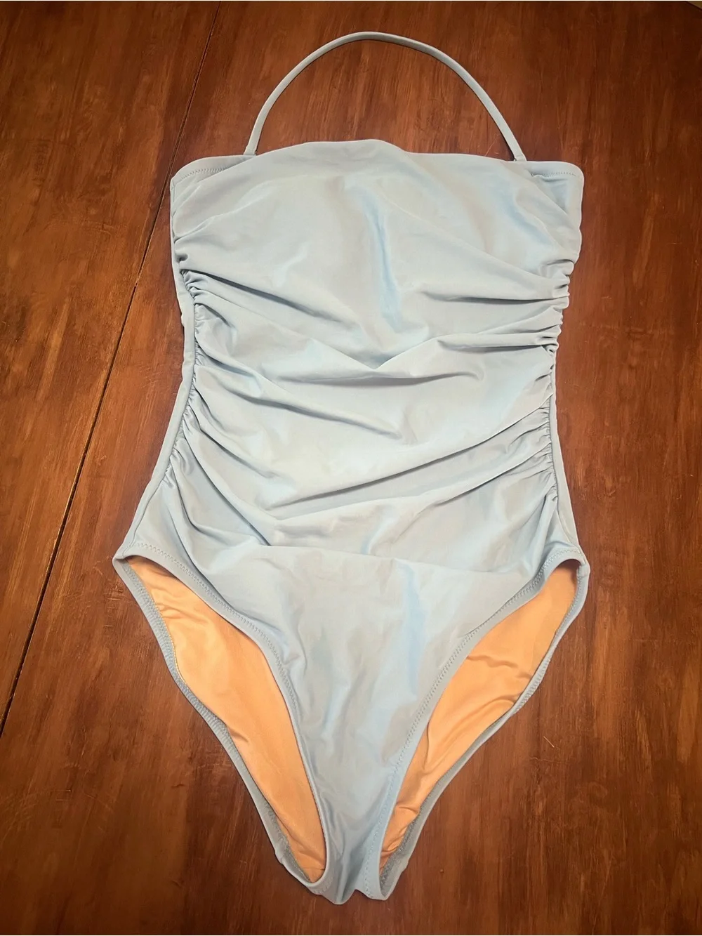 J. Crew Ruched Mist Blue Bandeau One Piece Swimsuit Size 6